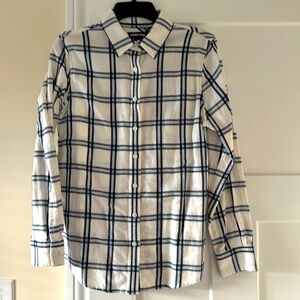 Lands’ End Flannel Shirt White & Blue Plaid 10
